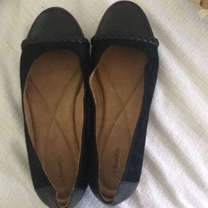 Black suede and leather flat